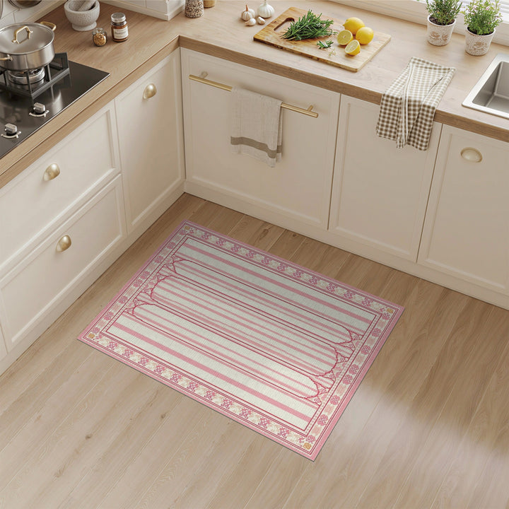Pink Striped Floral Vintage Area Rug