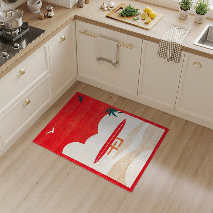 Red Sunset Surfboard Coastal Area Rug