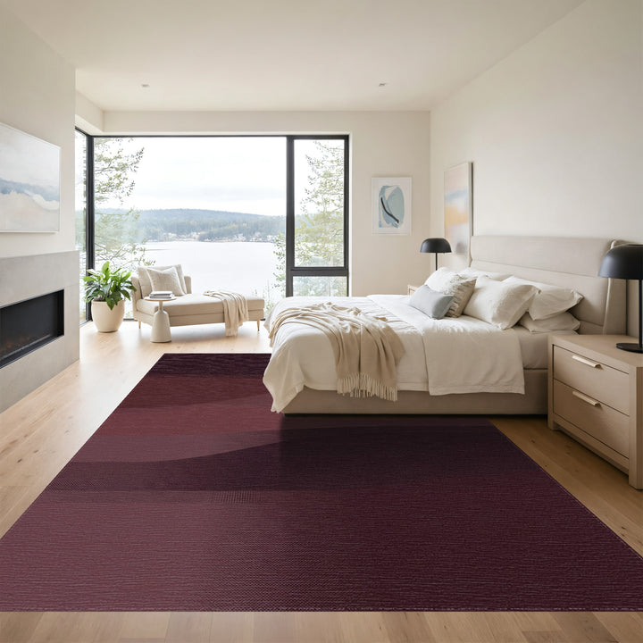 Deep Burgundy Abstract Layered Wave Rug