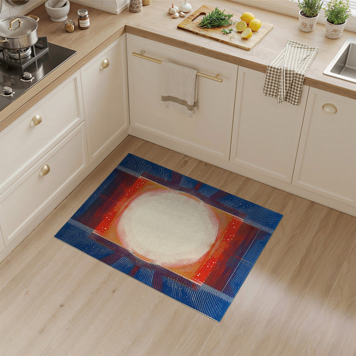 Geometric Sunburst Area Rug in Red and Blue