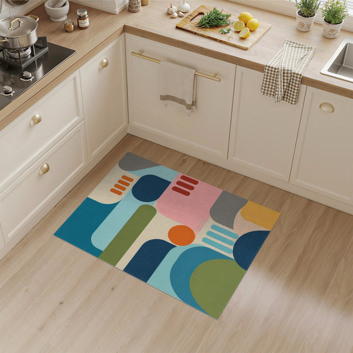 Abstract Geometric Blue Teal Area Rug
