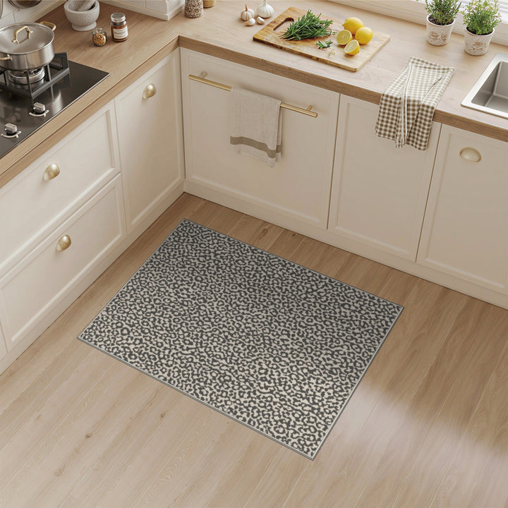 Leopard Print Beige Washable Area Rug