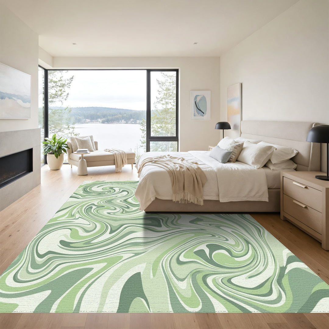 Verdant Swirl Marble Effect Rug