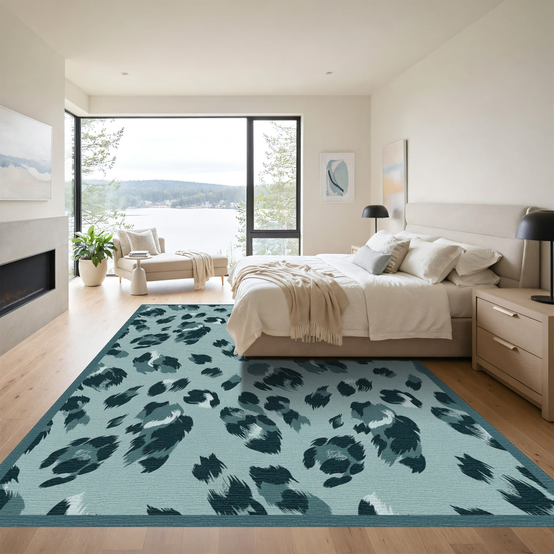 Teal Dusty Leopard Spots Rug