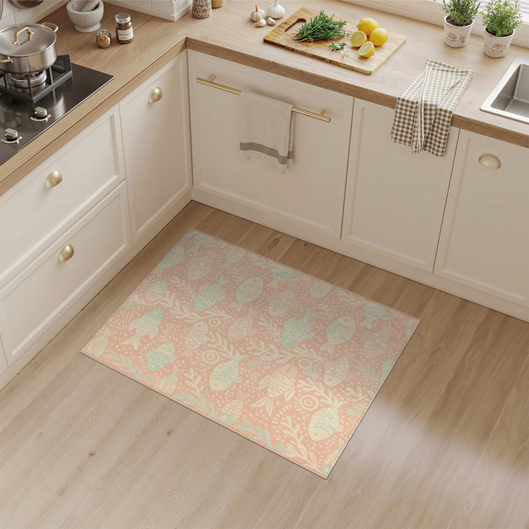 Pink Mint Fish Area Rug