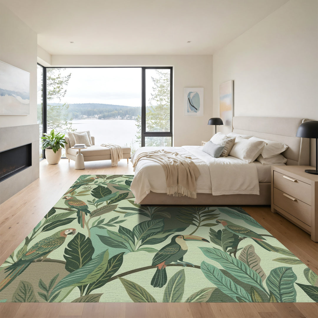 Tropical Parrots and Toucans Foliage Rug