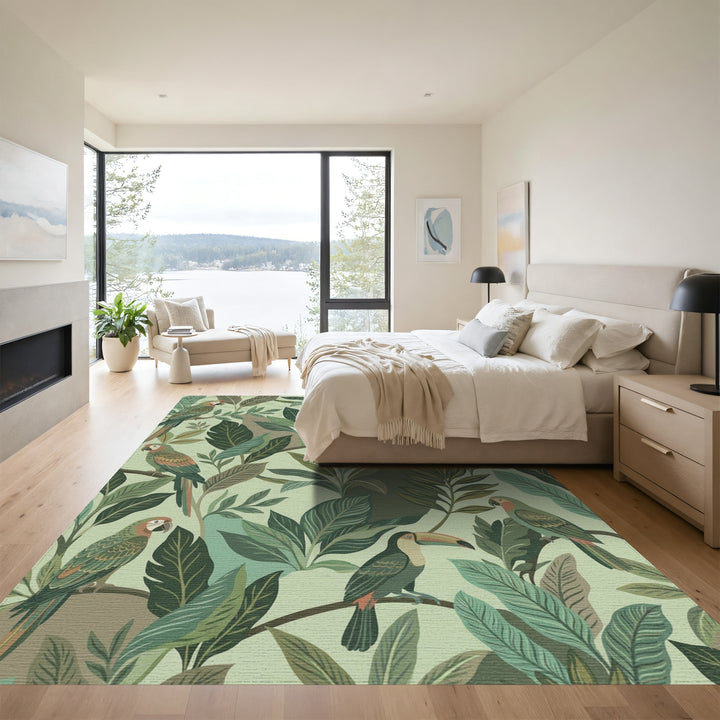Tropical Parrots and Toucans Foliage Rug