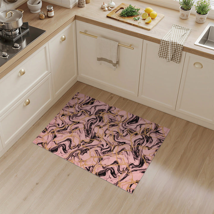 Pink Marble Swirl Area Rug with Gold Accents