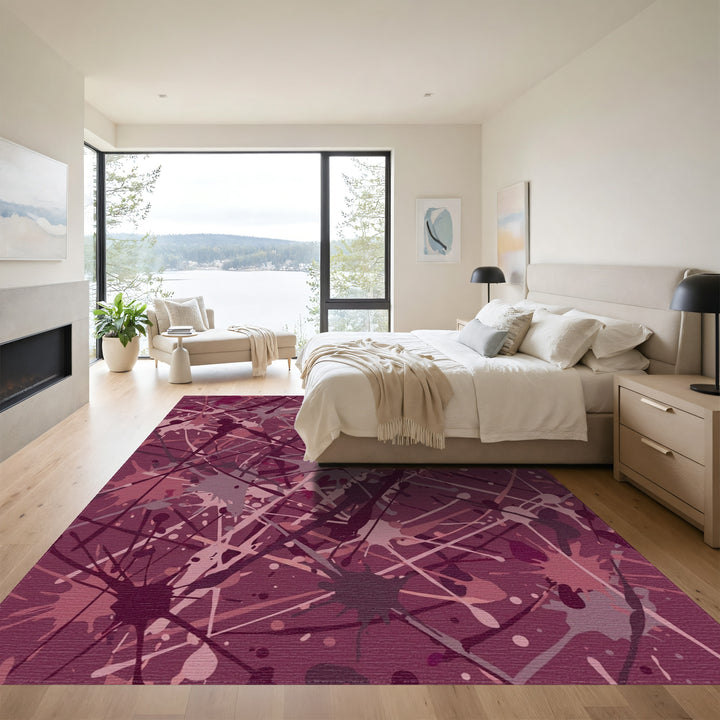 Burgundy Splatter Abstract Paint Rug