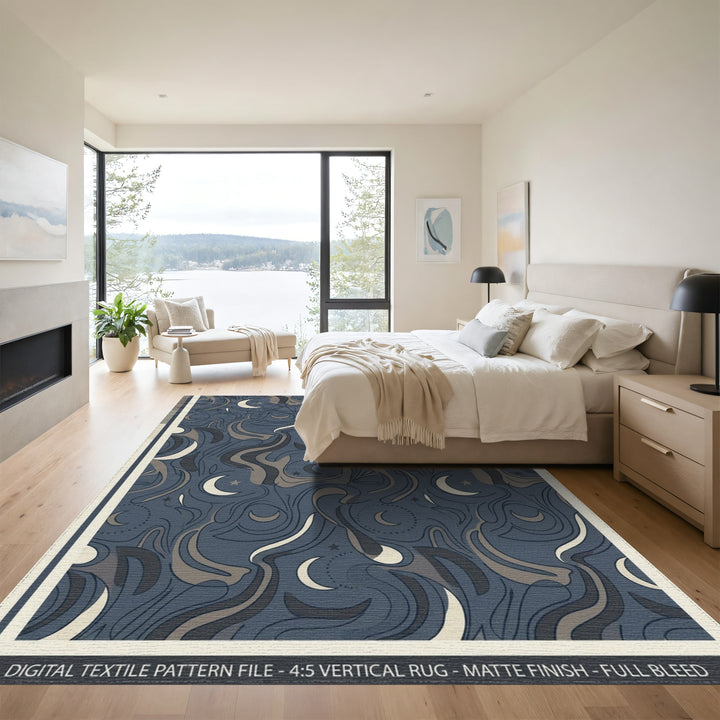 Deep Blue Celestial Swirls Rug