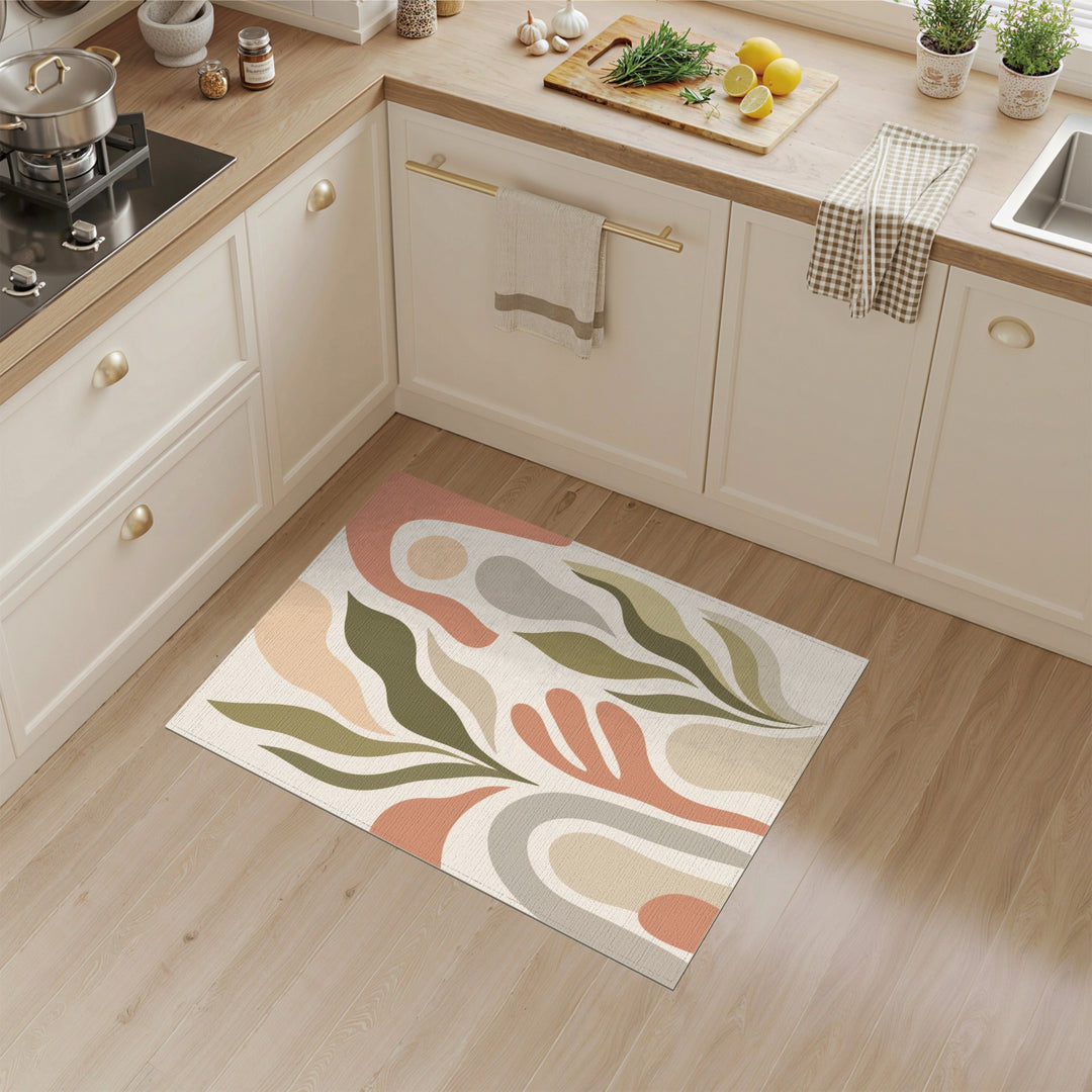 Beige Abstract Leaf Abstract Area Rug