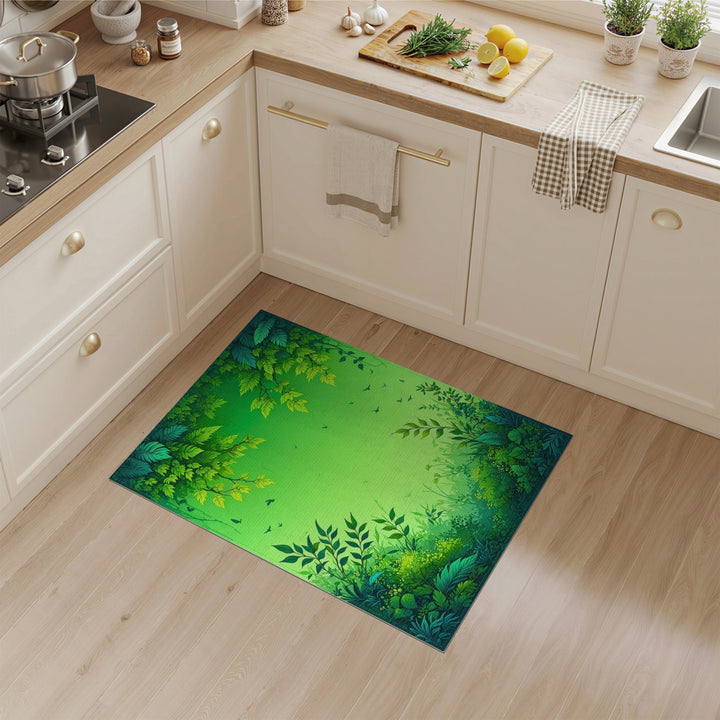 Lush Green Foliage Washable Area Rug