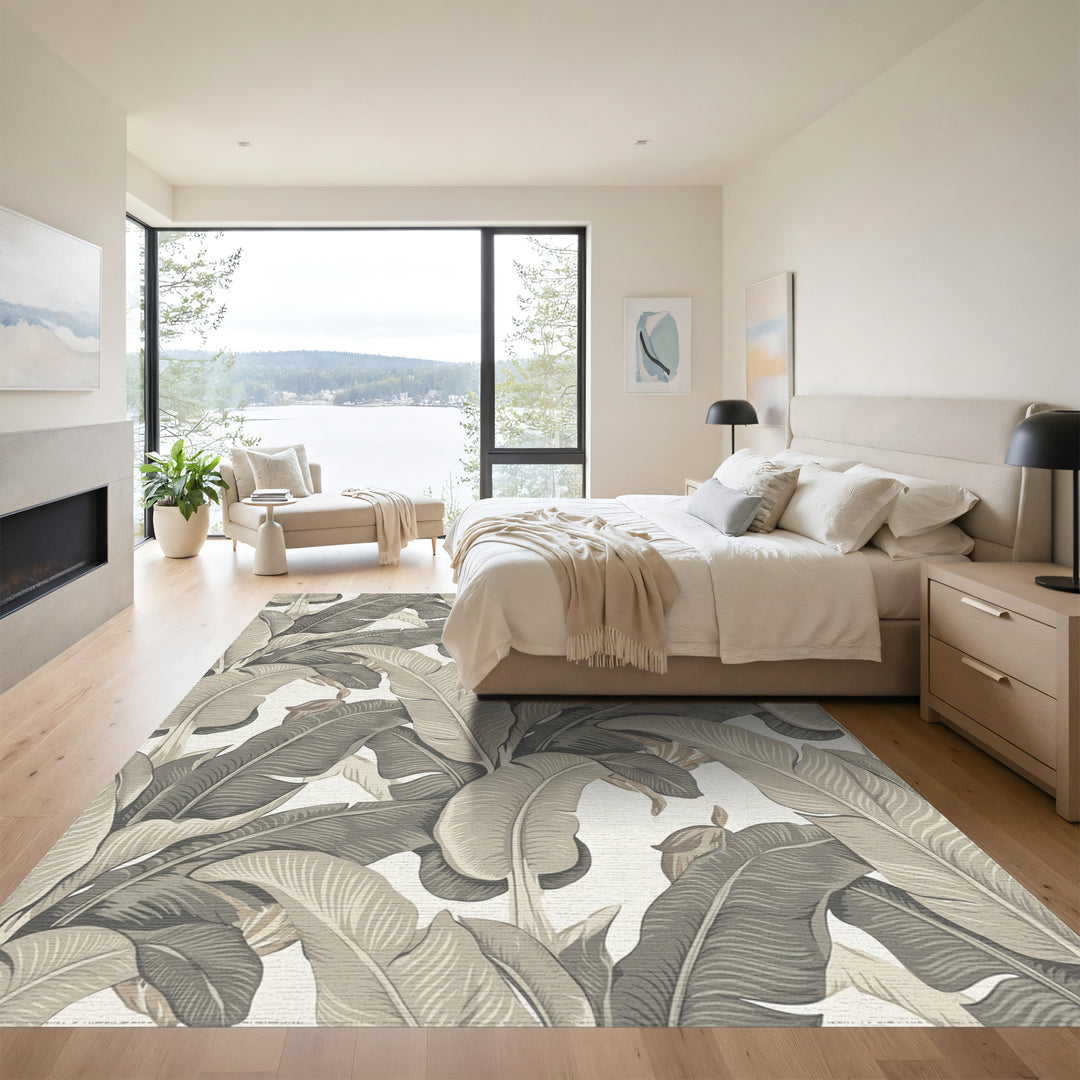 Tropical Banana Leaf Cream Rug