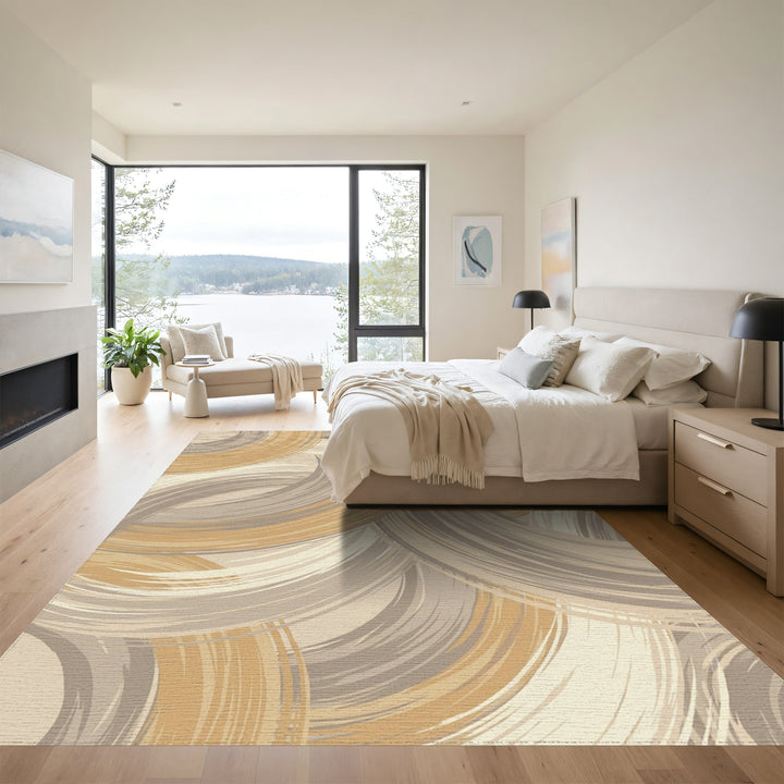 Golden Brown Swirl Abstract Ring Rug