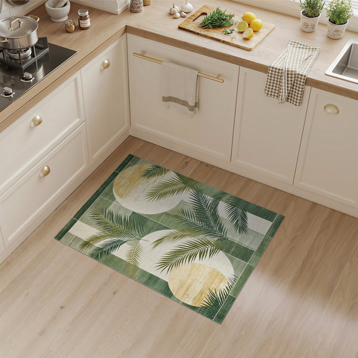 Geometric Modern Green Geometric Palm Leaf Area Rug