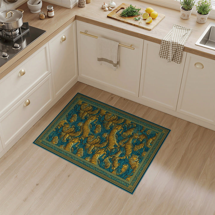 Blue Teal Tiger Wave Area Rug