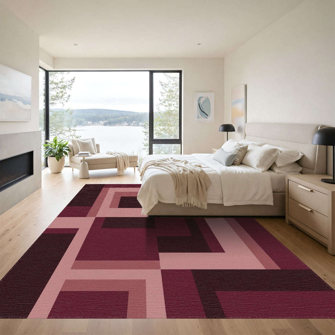 Burgundy Geometric Abstract Shapes Rug