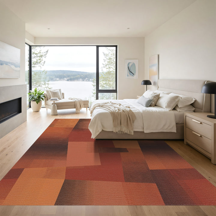 Terracotta Abstract Geometric Block Rug