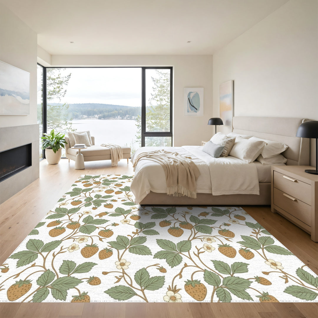 Brown Strawberry Vine Botanical Swirl Rug