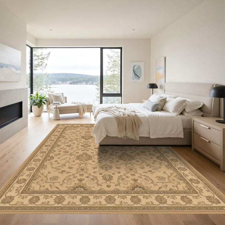Classic Golden Floral Medallion Border Rug
