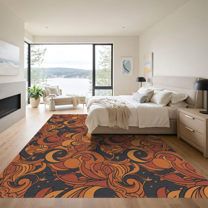 Celestial Crescent Moons Stars Swirls Rug