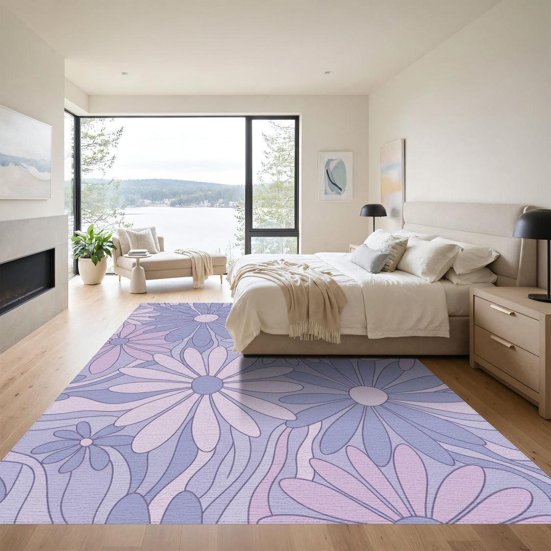 Retro Lavender Daisy Swirl Rug