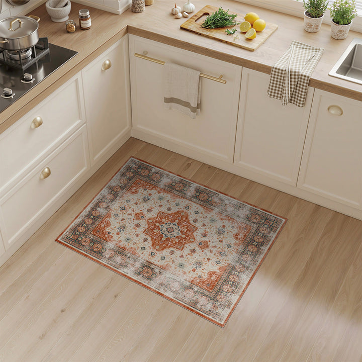 Orange Distressed Persian Medallion Rug