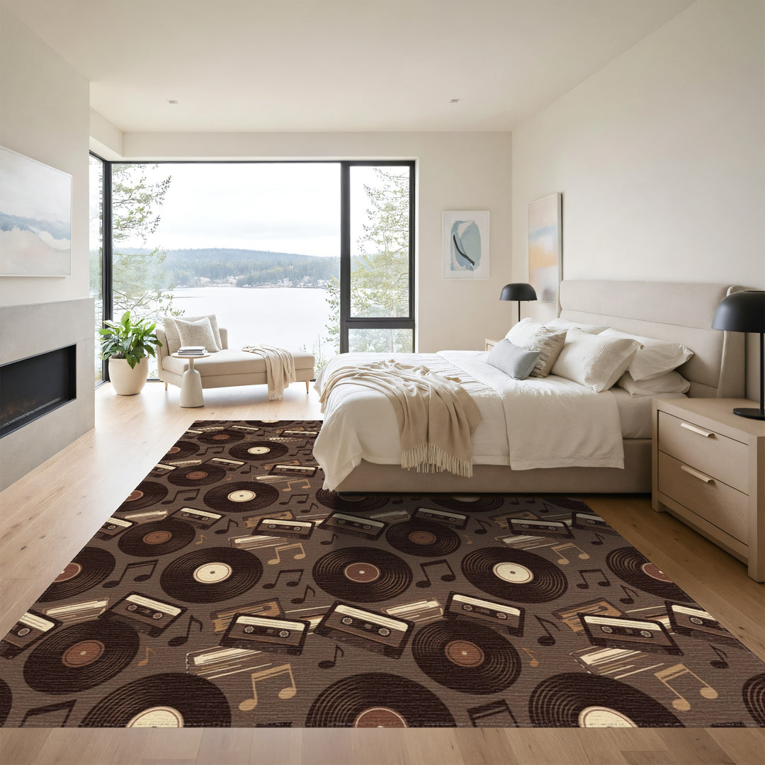 Retro Vinyl Cassette Music Notes Rug