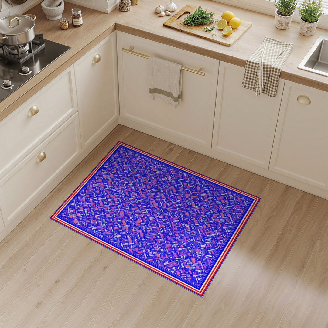 Vibrant Geometric Blue and Red Area Rug