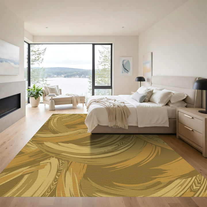 Earthy Gold Brushstroke Swirl Rug