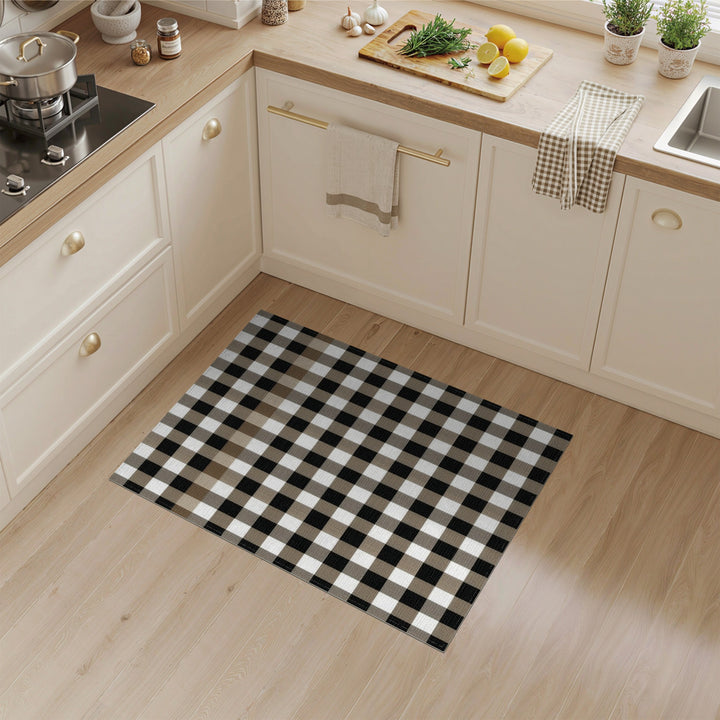 Black White Checkered Geometric Rug