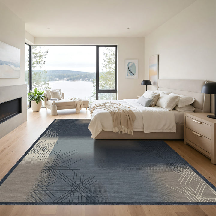 Abstract Geometric Slate Blue Rug