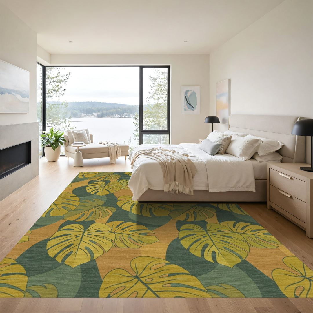 Golden Monstera Leaf Botanical Blend Rug
