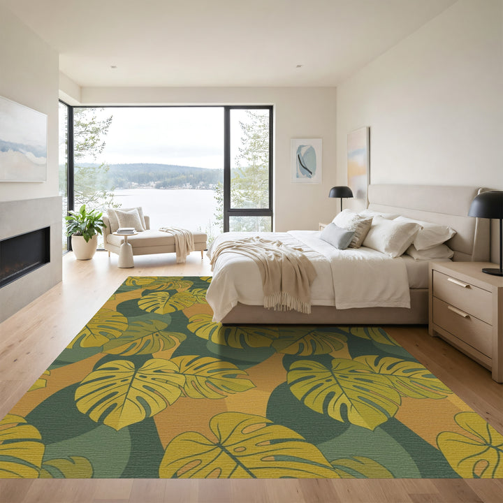 Golden Monstera Leaf Botanical Blend Rug