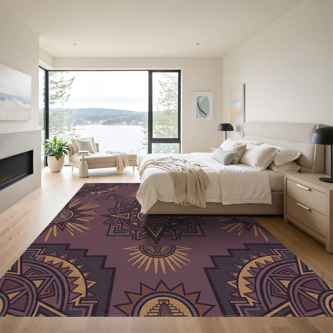 Rich Plum Sun Pyramid Geometric Art Rug