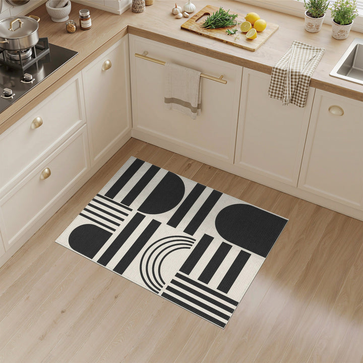 Black and White Black White Geometric Arch Area Rug