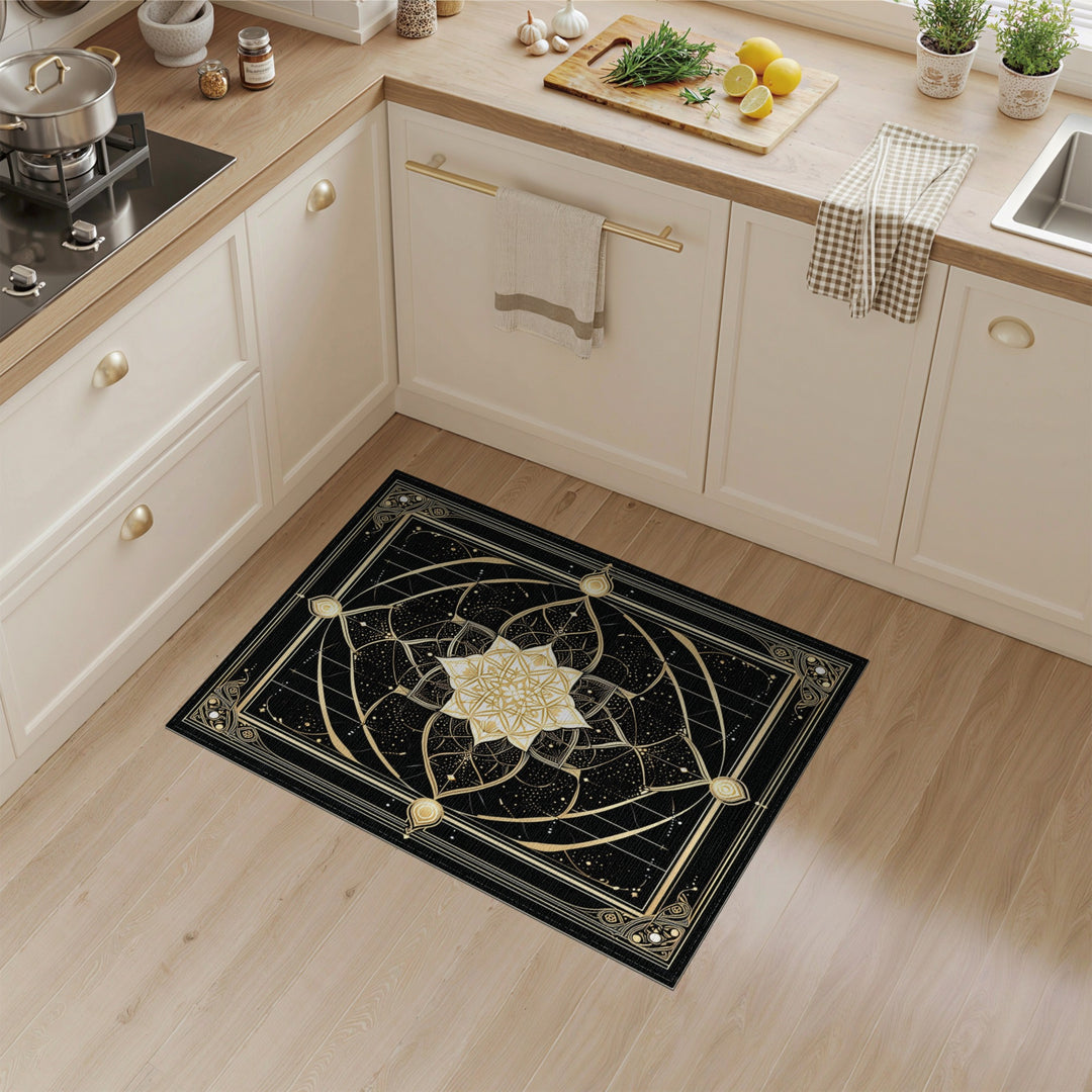 Gold Mandala Geometric Area Rug