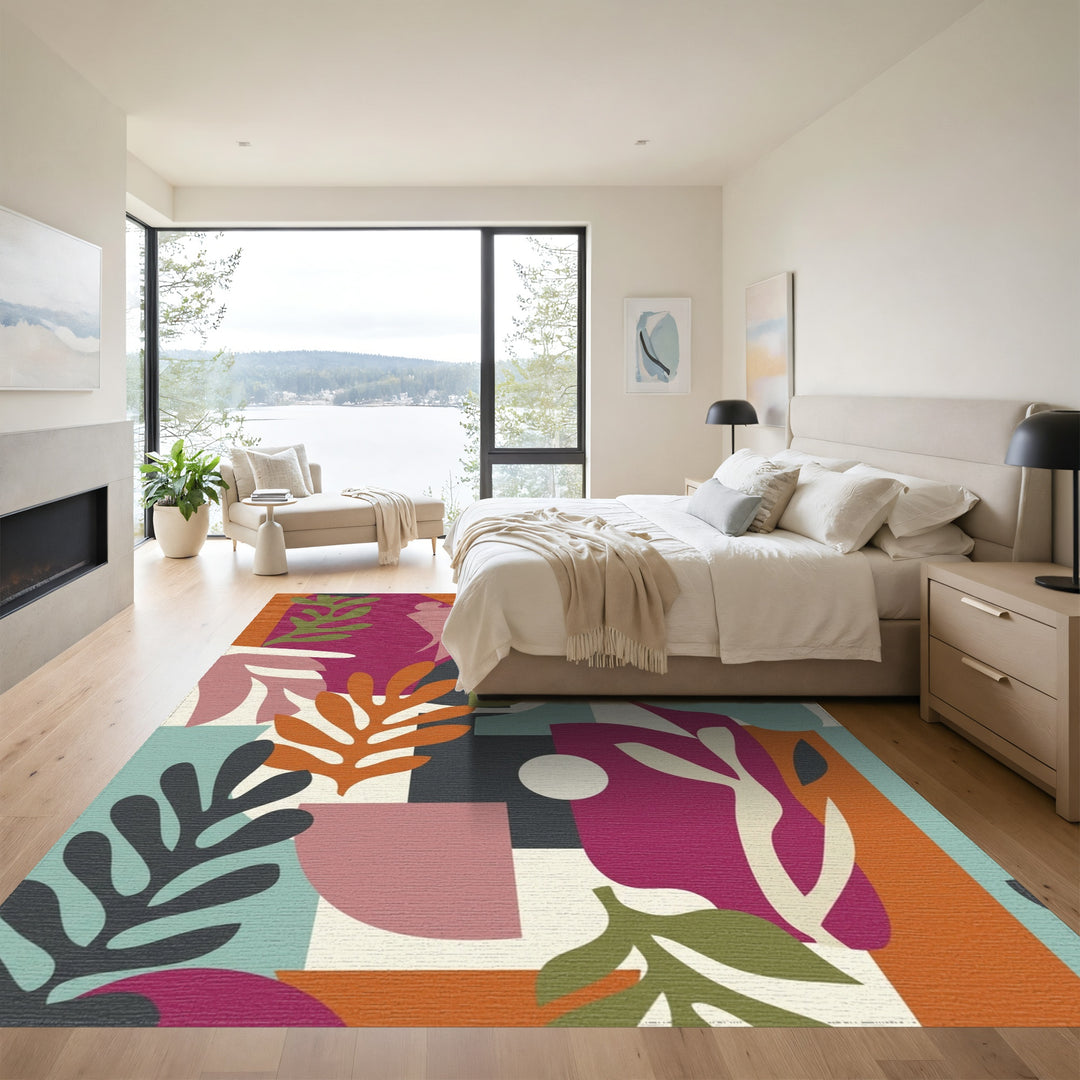 Colorful Abstract Botanical Collage Rug