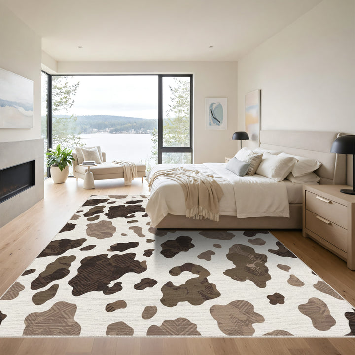 Modern Earthy Cowhide Abstract Patchwork Rug