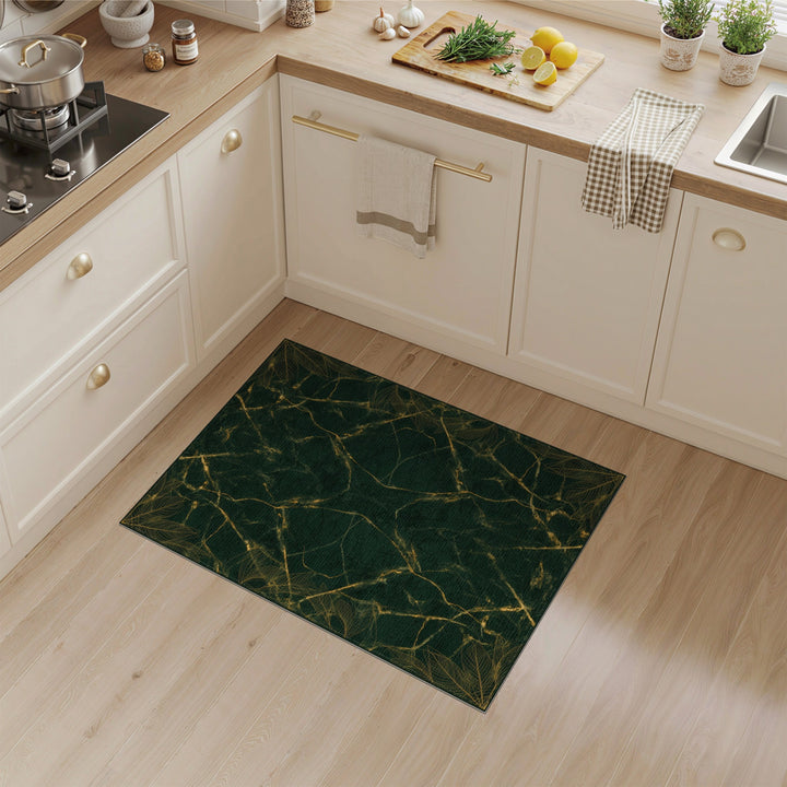Emerald Green Gold Leaf Marble Area Rug