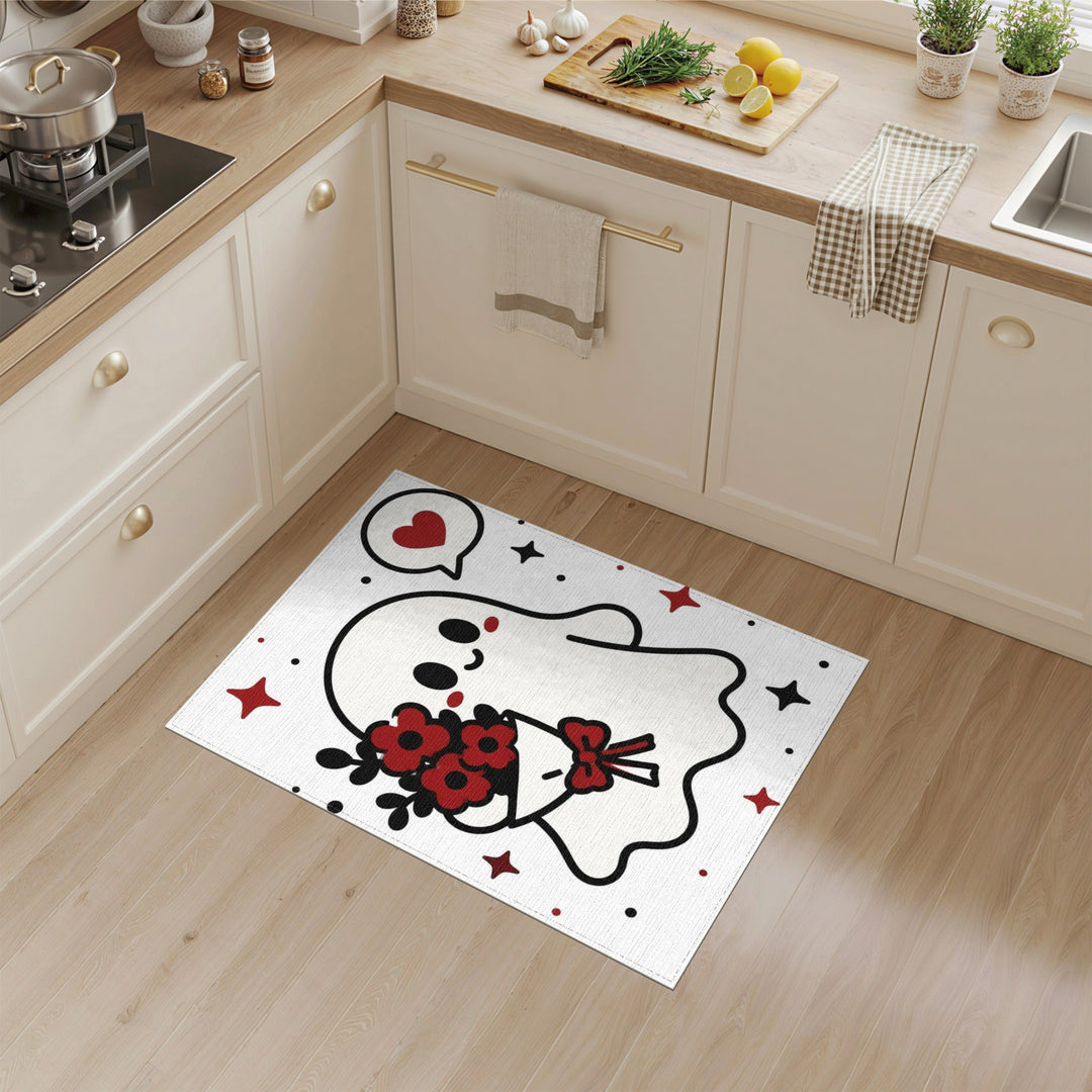 Cute Ghost with Red Flowers Kids Rug