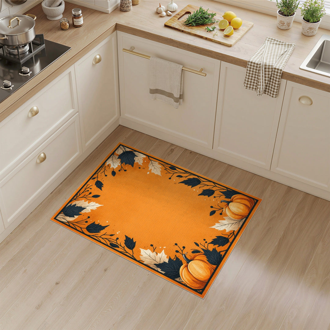 Autumn Pumpkin Orange Washable Rug