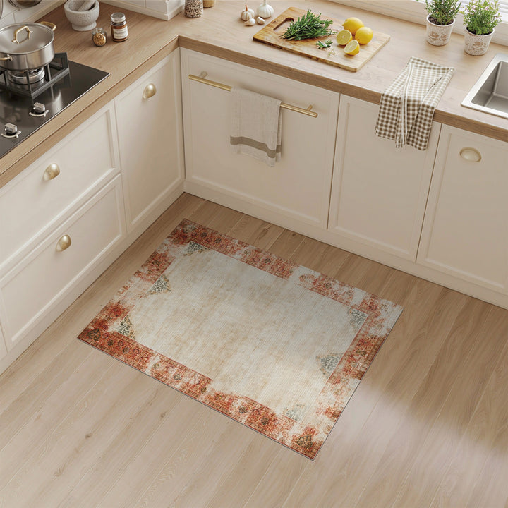 Distressed Vintage Red Beige Area Rug