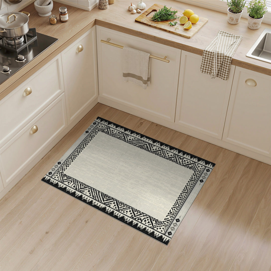 Black White Heritage Tribal Area Rug
