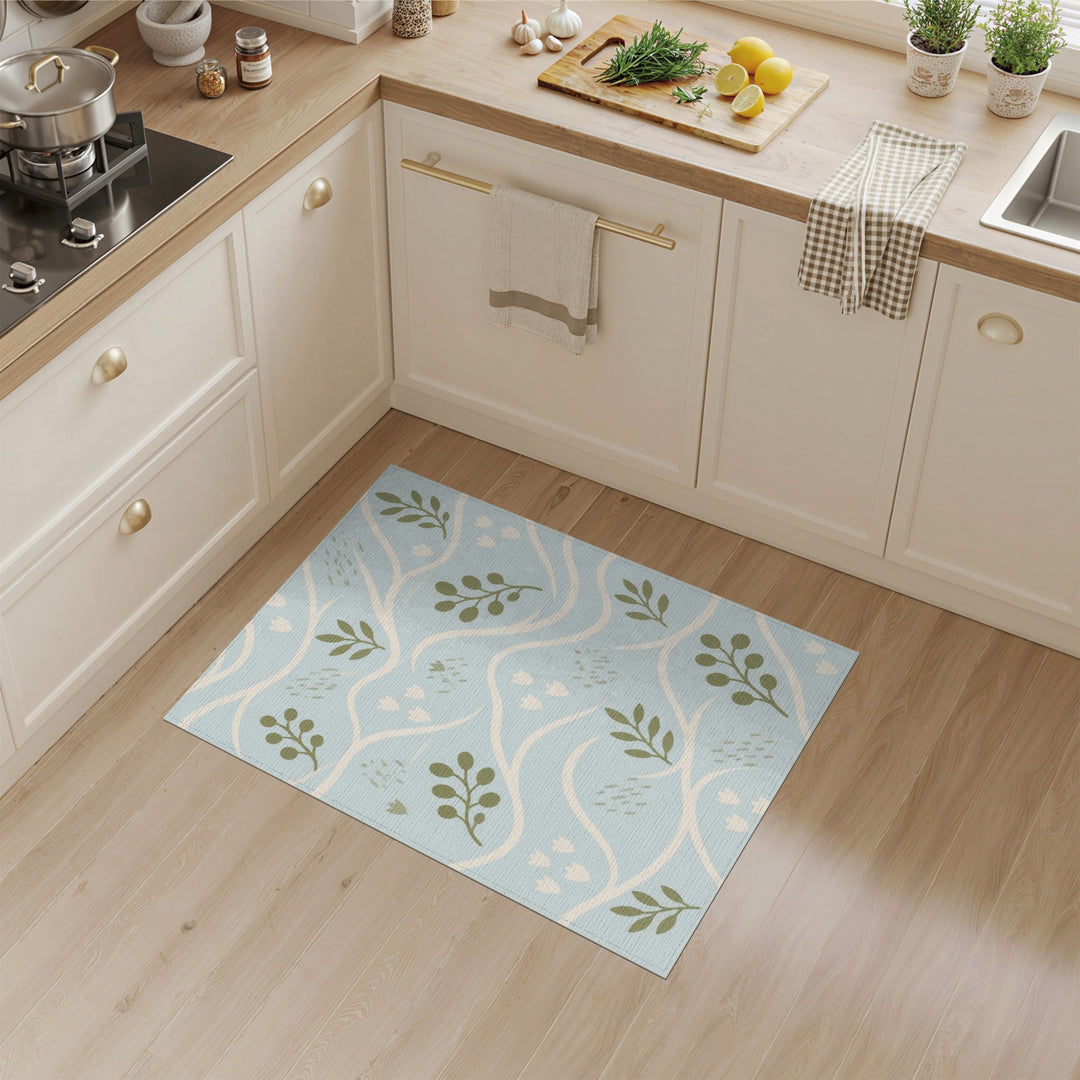 Coastal Blue Wave Leaf Area Rug