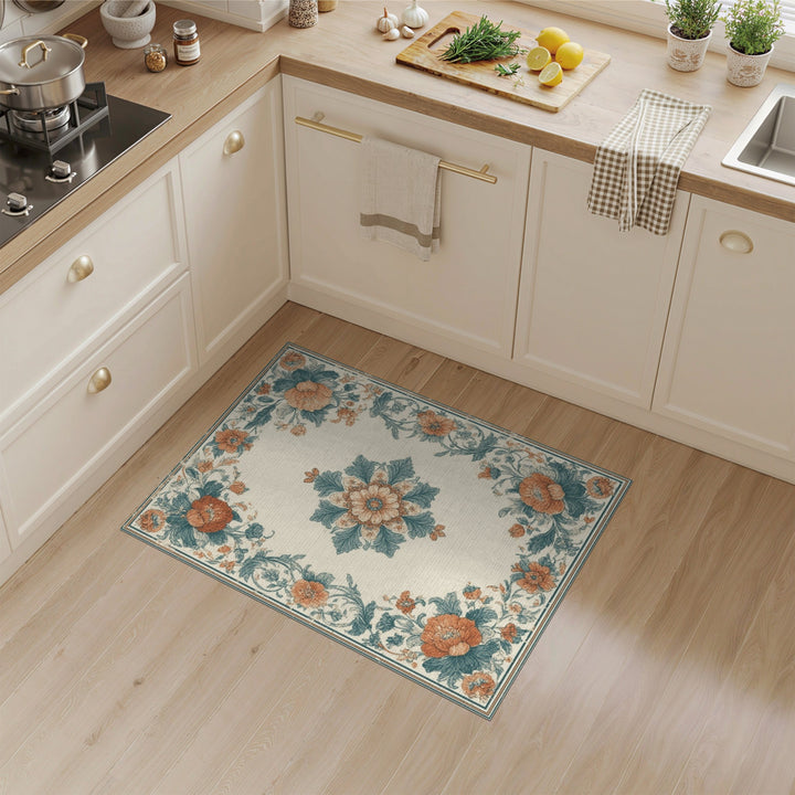 Vintage Floral Medallion Teal Orange Area Rug