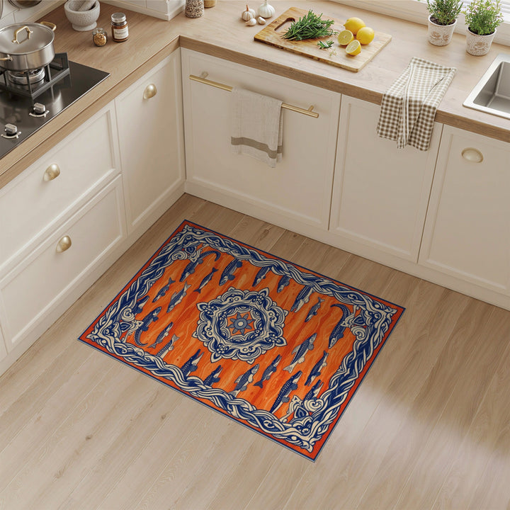 Orange Alligator Fish Area Rug