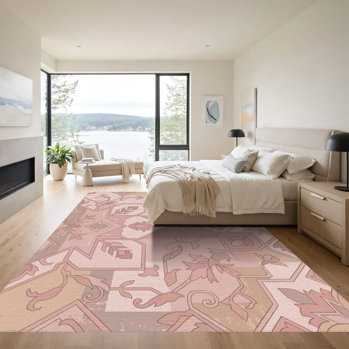 Dusty Rose Floral Geometric Patchwork Rug