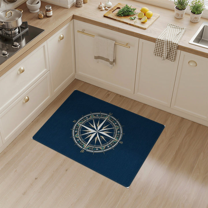 Blue and Teal Navy Compass Rose Area Rug