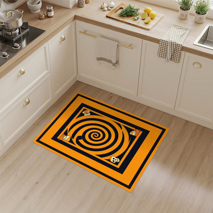 Orange Spiral Skull Washable Area Rug